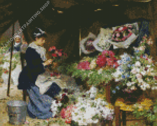 Flower Seller Making Her Bouquets Diamond Painting