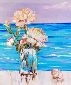 Flowers Vase With Seascape Diamond Painting