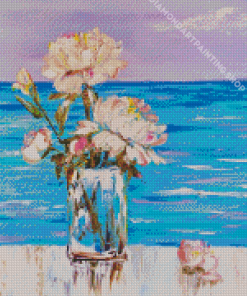 Flowers Vase With Seascape Diamond Painting