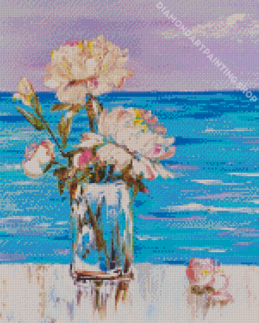 Flowers Vase With Seascape Diamond Painting