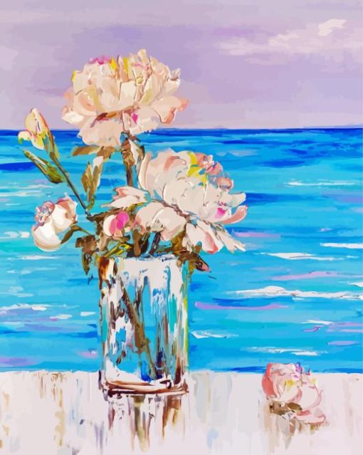 Flowers Vase With Seascape Diamond Painting