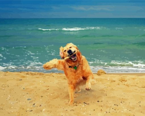 Happy Dog In The Beach Diamond Painting