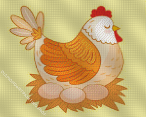 Illustration Chicken Sitting On Eggs Diamond Painting