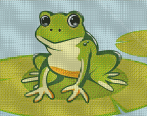 Illustration Green Frog On Lily Pad Diamond Painting