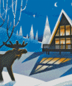 Moose In Winter Illustration Diamond Painting