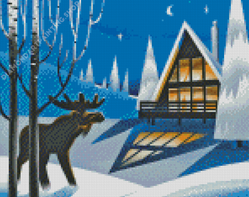 Moose In Winter Illustration Diamond Painting