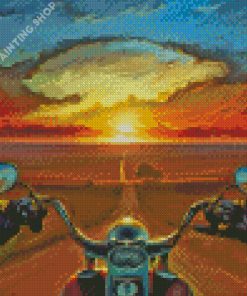 Motorcycle Ride Sunset Diamond Painting