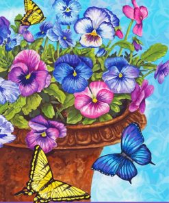 Pansies And Butterflies Diamond Painting