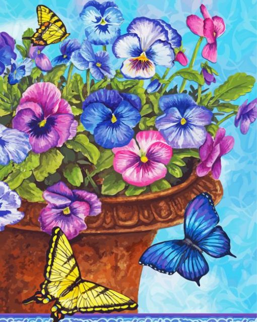 Pansies And Butterflies Diamond Painting