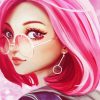 Pink Anime Girl With Glasses Diamond Painting