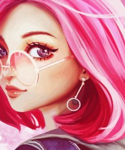 Pink Anime Girl With Glasses Diamond Painting