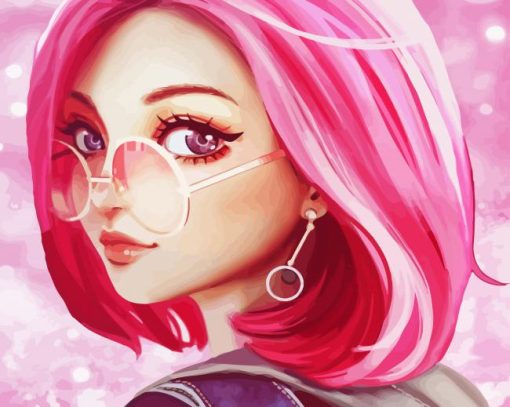 Pink Anime Girl With Glasses Diamond Painting