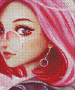 Pink Anime Girl With Glasses Diamond Painting