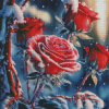 Red Roses Snow Scenery Diamond Painting