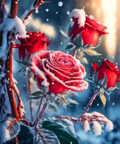 Red Roses Snow Scenery Diamond Painting