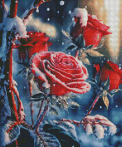 Red Roses Snow Scenery Diamond Painting