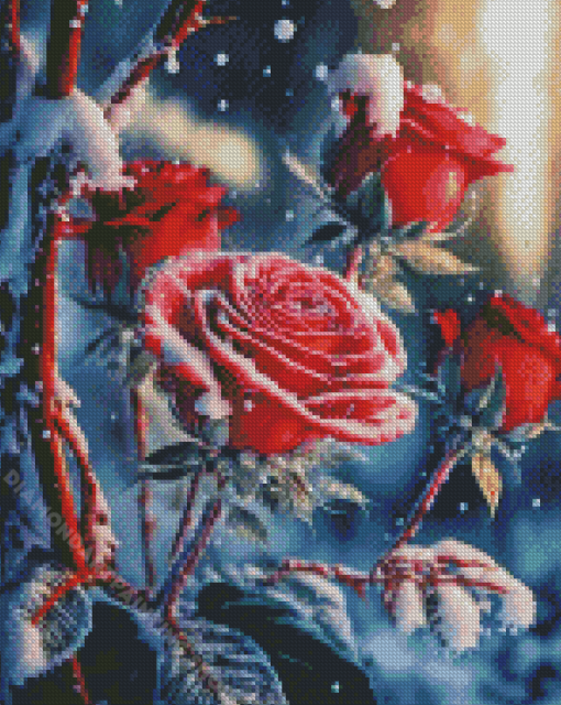 Red Roses Snow Scenery Diamond Painting