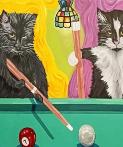 Cats Playing Snooker Art For Diamond Painting