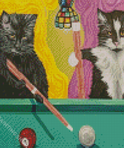 Cats Playing Snooker Art For Diamond Painting