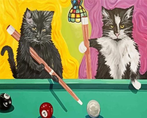 Cats Playing Snooker Art For Diamond Painting