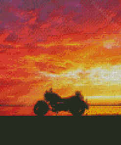 Sport Motorcycle Silhouette At Sunset Diamond Painting