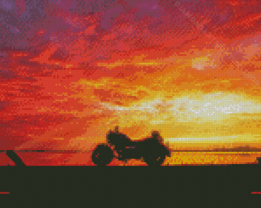 Sport Motorcycle Silhouette At Sunset Diamond Painting