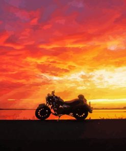 Sport Motorcycle Silhouette At Sunset Diamond Painting