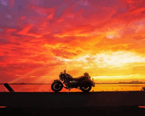 Sport Motorcycle Silhouette At Sunset Diamond Painting