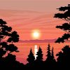 Sunset By The Lake Silhouette For Diamond Painting