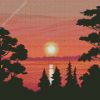 Sunset By The Lake Silhouette For Diamond Painting