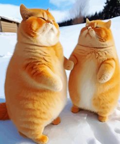 Adorable Fat Cats In Snow For Diamond Painting