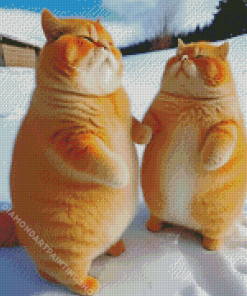 Adorable Fat Cats In Snow For Diamond Painting