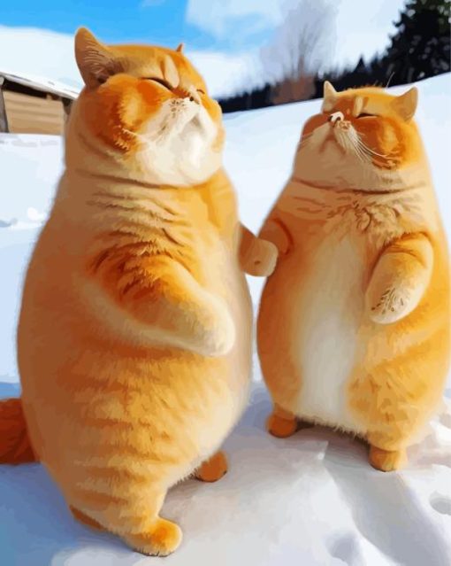 Adorable Fat Cats In Snow For Diamond Painting