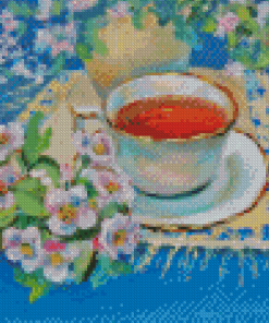 Aesthetic Tea And Flowers Diamond Painting