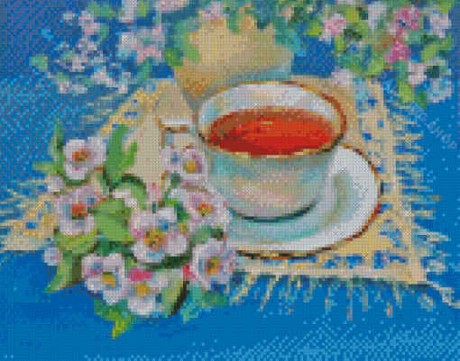 Aesthetic Tea And Flowers Diamond Painting