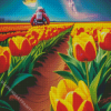 Astronaut In A Tulip Garden Diamond Painting