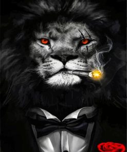 Black And White Lion Smoking Cigar Diamond Painting