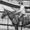 Black And White Western Cowgirl With Horse Diamond Painting