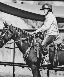 Black And White Western Cowgirl With Horse Diamond Painting