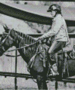 Black And White Western Cowgirl With Horse Diamond Painting