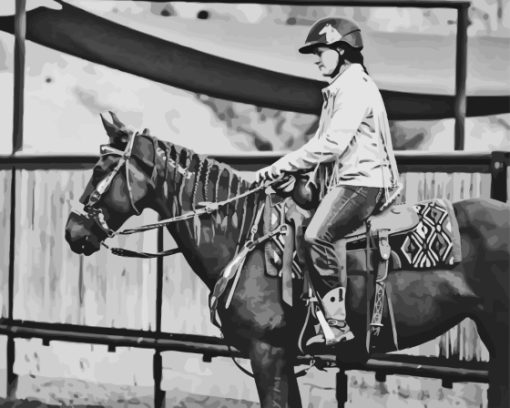 Black And White Western Cowgirl With Horse Diamond Painting