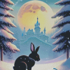 Black Bunny In Snow Diamond Painting