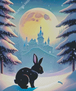 Black Bunny In Snow Diamond Painting