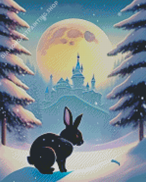 Black Bunny In Snow Diamond Painting