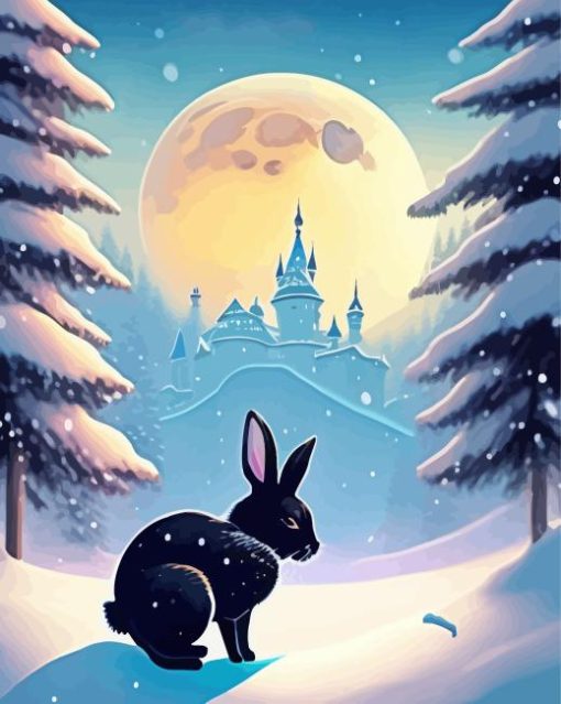 Black Bunny In Snow Diamond Painting