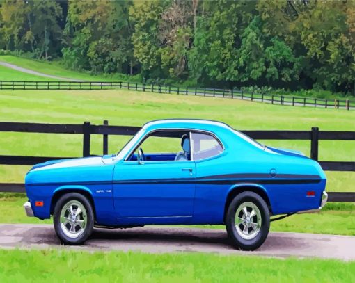 Blue Plymouth Duster Car Diamond Painting