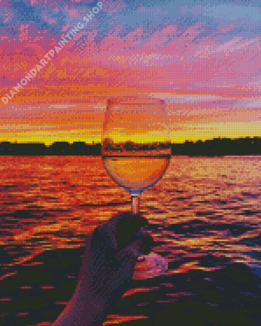 Colorful Sunset Wine Glass Diamond Painting