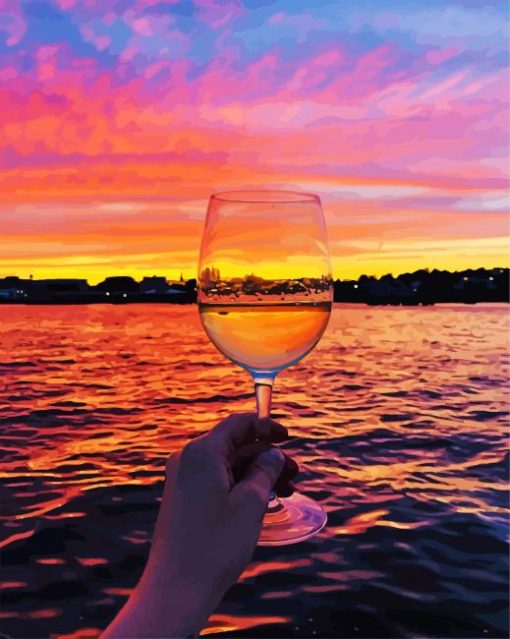 Colorful Sunset Wine Glass Diamond Painting