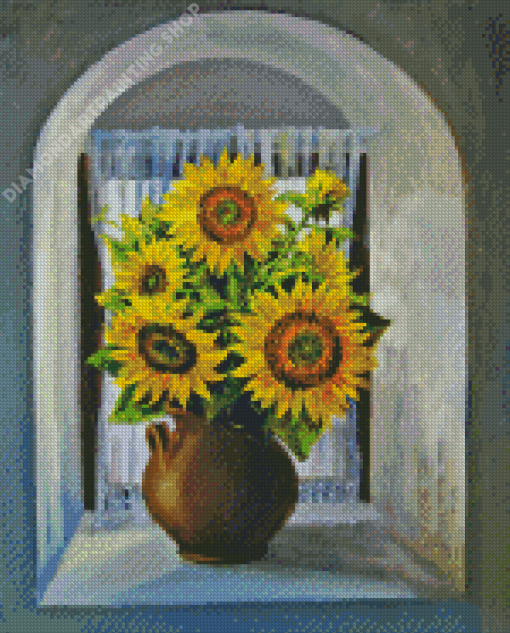 Cool Sunflower By The Window Diamond Painting