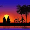 Couple Sitting Beside Sea At Sunset Diamond Painting